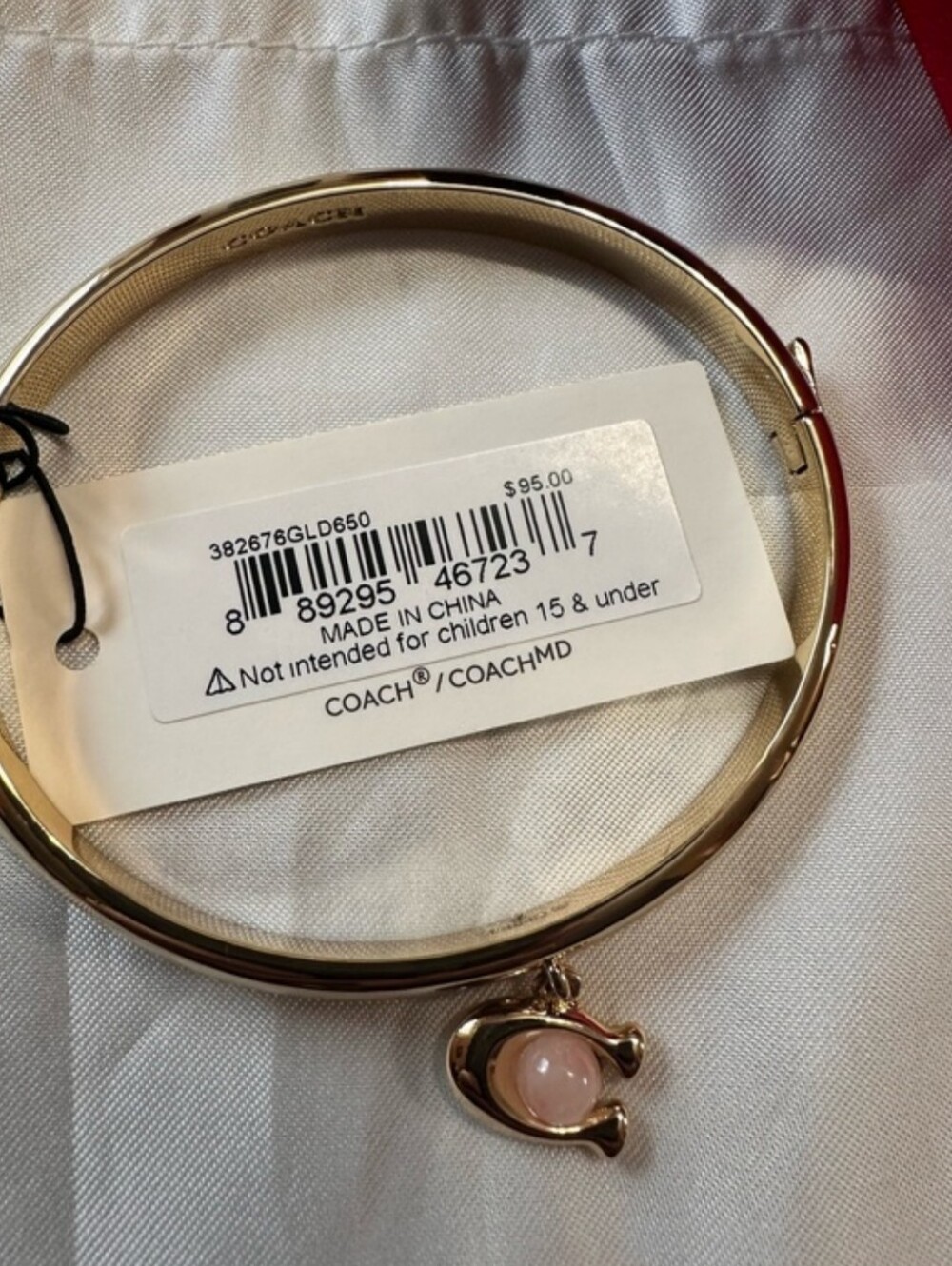 Coach Gold-Tone Bangle with Pink "C" Drop Charm...Dusty Included!